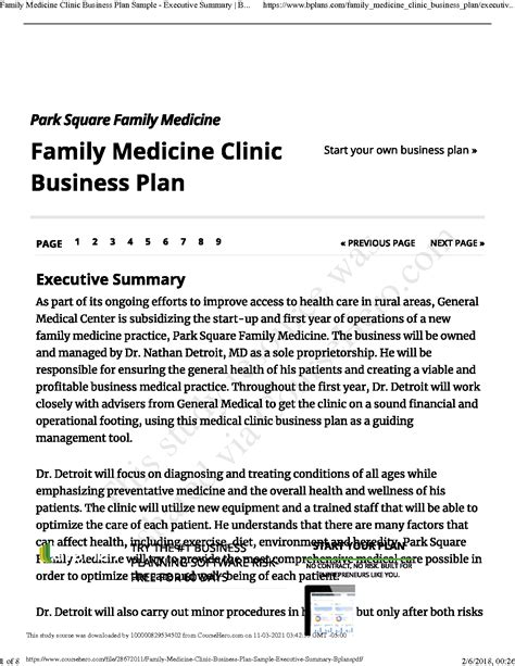 Family Medicine Clinic Business Plan